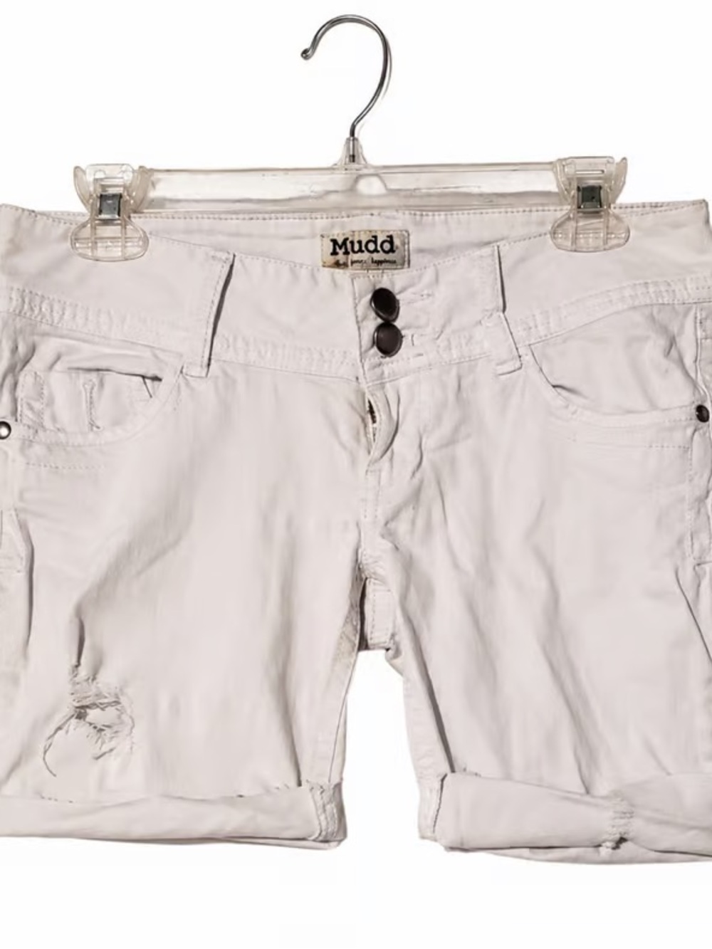 Mudd White Women's Distressed Roll-Cuff Shorts